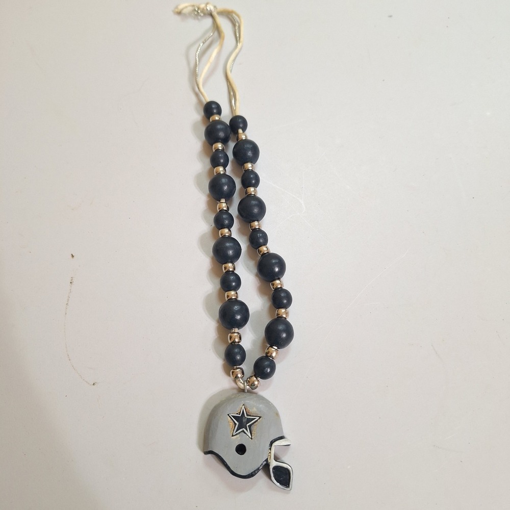 Football Helmet Necklace Handmade Wood Bead Star Pendant Dallas Style R J Anders